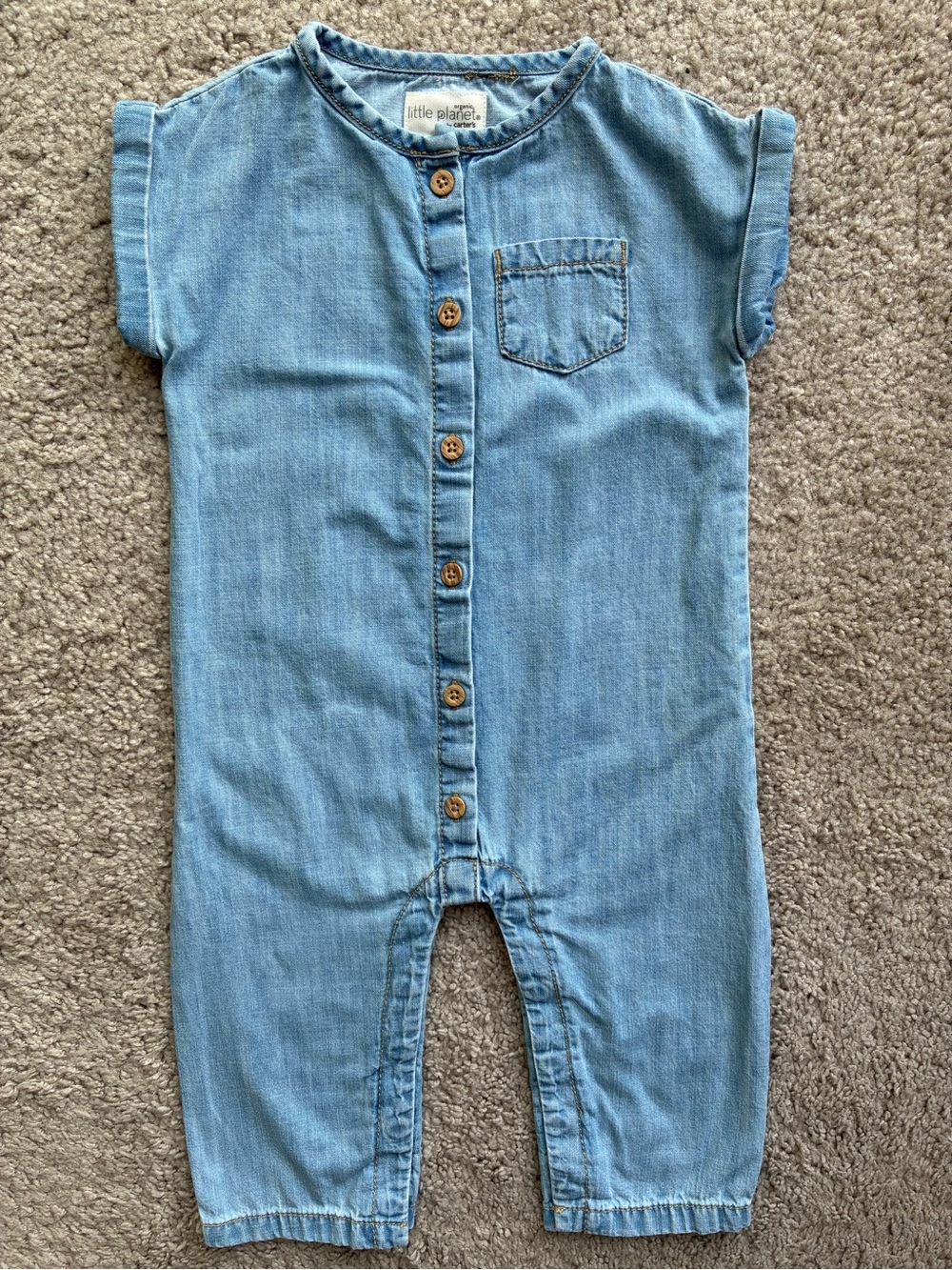 Little Planet Organic Cotton Romper Denim - Effect in Light Blue